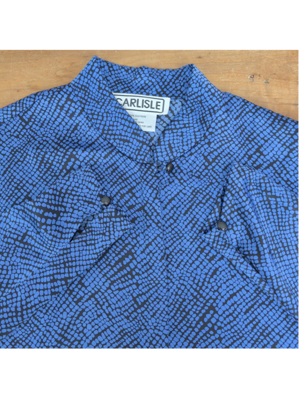 Vintage Silk Blue Scale Patterned Top 12 - Picture 4 of 6